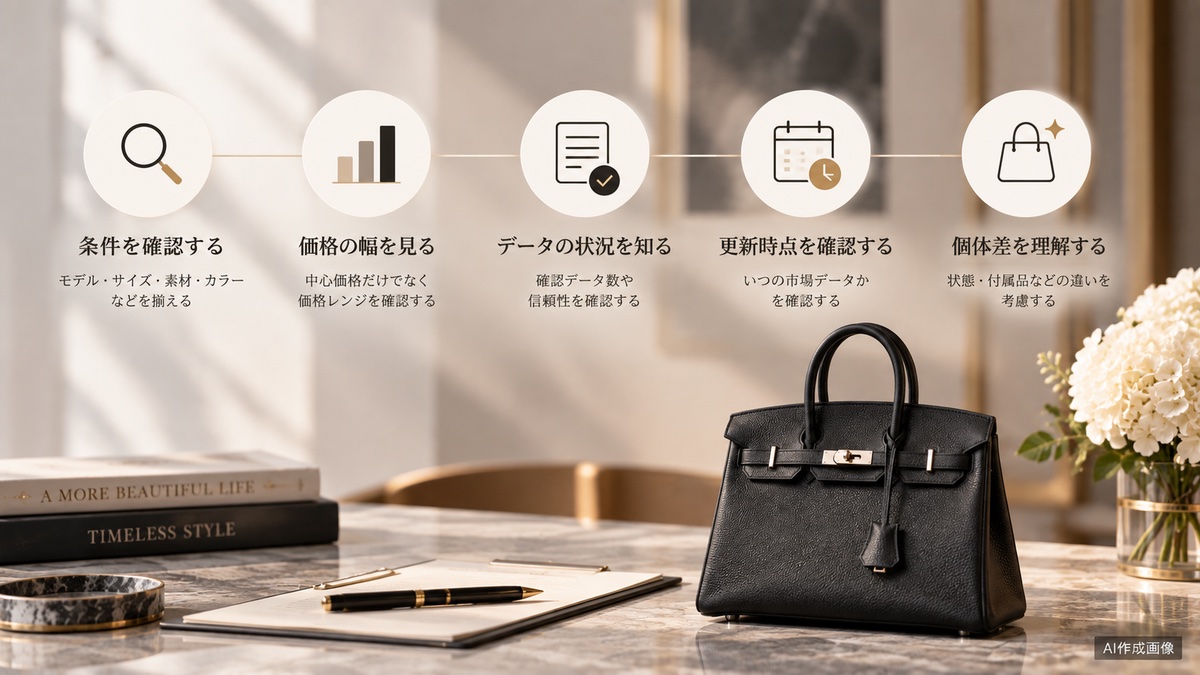 バーキンの中古相場を見るときの条件・価格の幅・データ状況・更新時点・個体差の確認ポイント